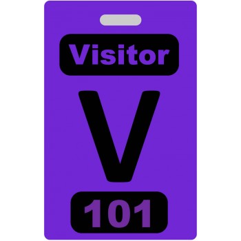 Custom Printed Numbered Purple PVC Visitor Badges + Strap Clips - 10 pack